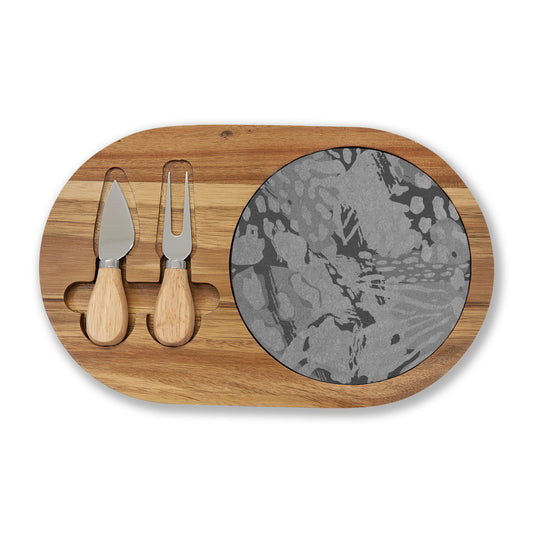 Engraved Bamboo Charcuterie Board with Removable Slate & Cheese Knives