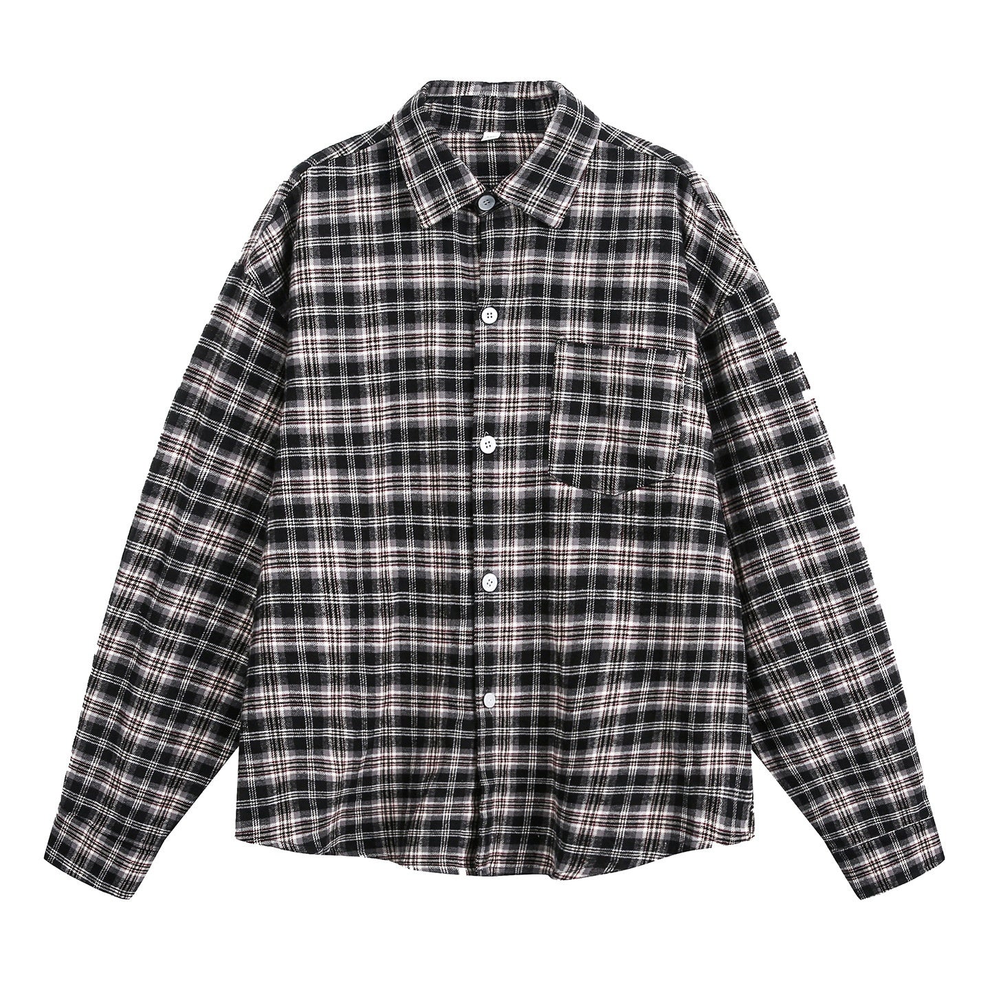 Mens American-Style Retro Color-Block Plaid Long-Sleeve Shirt